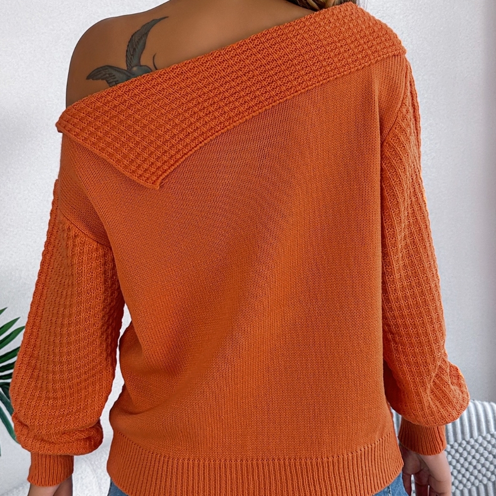 Women's Off-Shoulder Rust Sweater - Picture 2 of 11